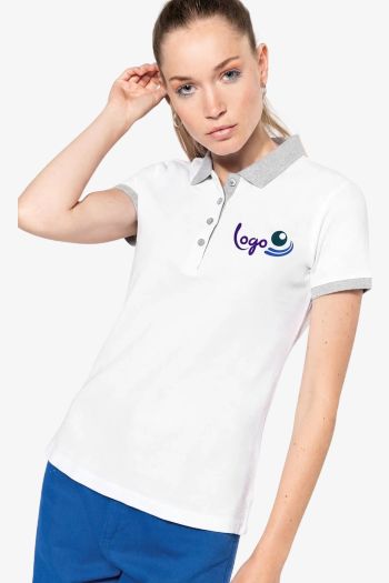 Image produit Polo piqué bicolore femme