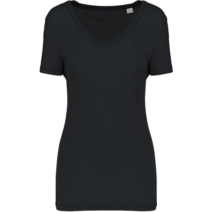 Image produit T-shirt Lyocell TENCEL™ col V manches courtes femme - 145 g