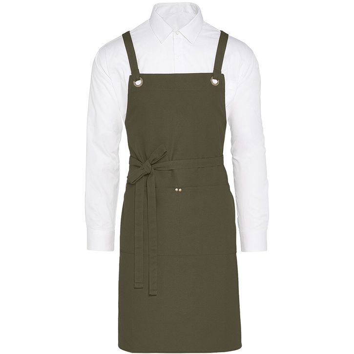 Provence - Crossover Eyelets Bib Apron with Pocket