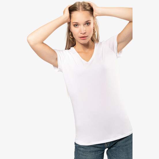 T-shirt col V manches courtes femme