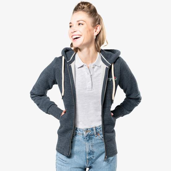 Sweat-shirt vintage zippé à capuche femme