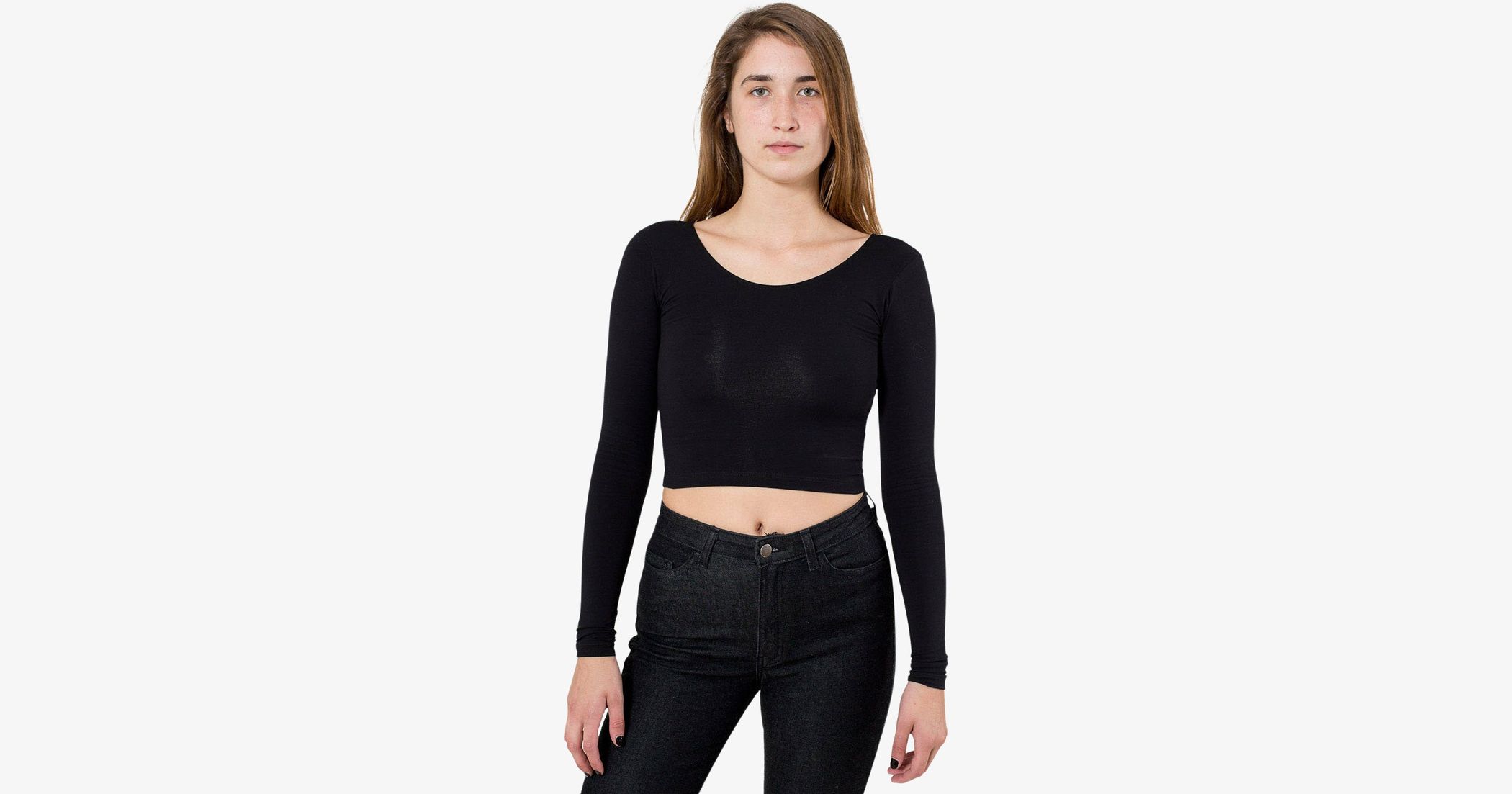 Khanomak Women's Long Sleeve Crew Top - Cotton Spandex Jersey With Lace Neckline, Super Soft Slim Fit