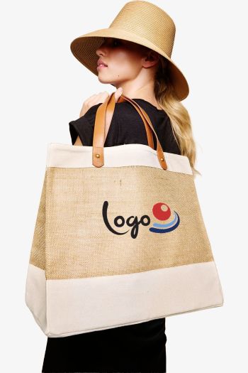 Image produit Tote bag en jute Adley avec simili cuir