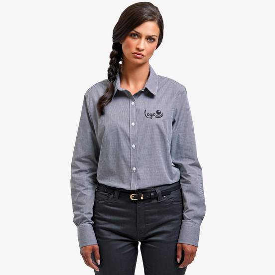 Chemise à micro-carreaux vichy et manches longues pour femme