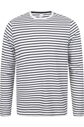 Unisex long sleeved striped T - White/oxford Navy