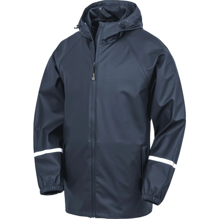 Prism PU waterproof jacket with reflective bands and recycled backing