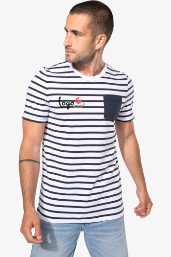 Image produit T-shirt rayé marin avec poche manches courtes