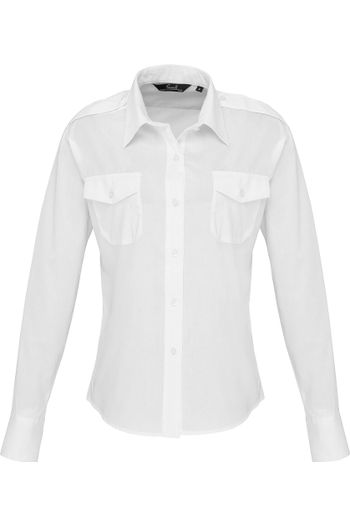 Chemise pilote à manches longues pour femme - White