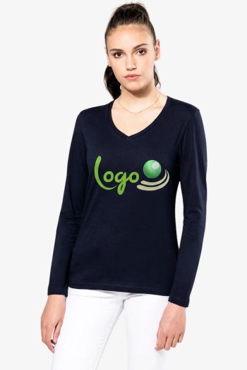 Image produit T-shirt Supima® col V manches longues femme