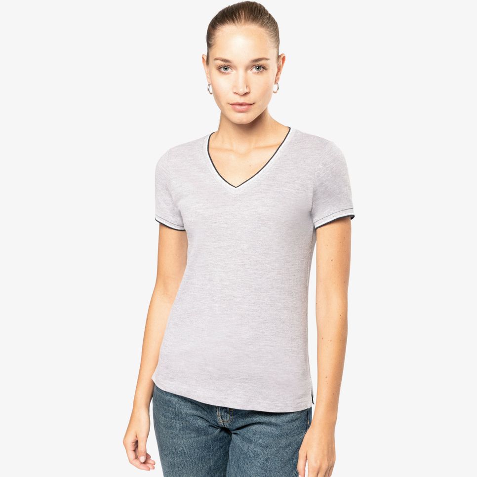 T-shirt maille piquée col V femme