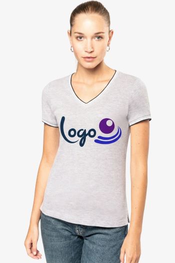 Image produit T-shirt maille piquée col V femme