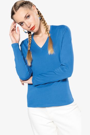 Image produit T-shirt col V manches longues femme