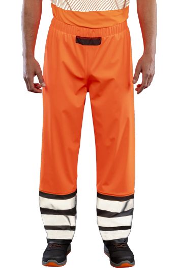 Heavy duty prism pu safe & dry trouser with recycled backing - Fluorescent Orange/black