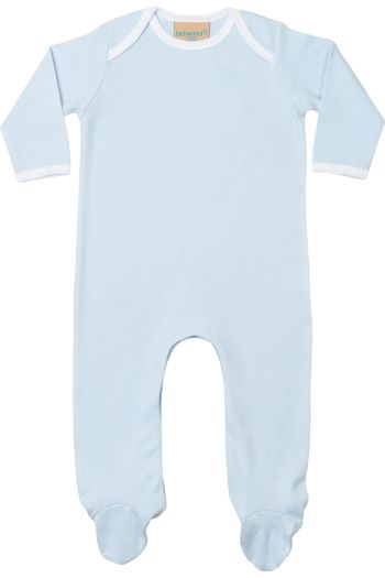 Contrast Long Sleeved Sleepsuit - Pale Blue/white