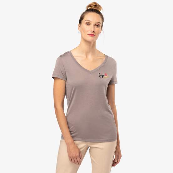 T-shirt Lyocell TENCEL™ col V manches courtes femme - 145 g